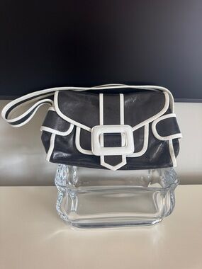 Trina Turk Black Shoulder Bag with White Trim and Buckle